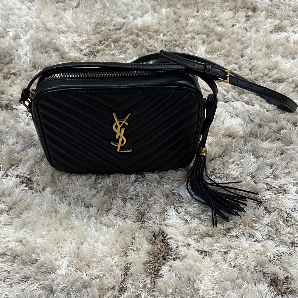 Yves Saint Laurent Black Chevron Crossbody Bag